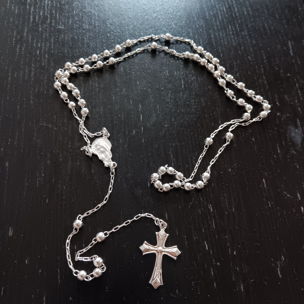 Sterling‎ Silver Rosario Necklace Stamped 925
